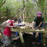 Lead Graduate Student, Louisa Pittman and UoB students sifting for finds.