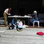 Our 'Finds-Washing Station' with UoB Graduate, Rosie Ireland, and CAS Member, Anne Vroman, and 2 volunteers.... washing finds from the 2013 dig.