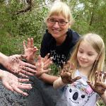 CAS Volunteers Jan Pate and Sabra Dawson wet sieving and looking for glass beads.