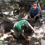 CAS Summer Dig 2015:  Professor Horton instructing CAS Board Member Warren McMaster in the art of troweling the trench.