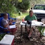 Professor Mark Horton in his outdoor office with special guest visitor Andrew Lawler, freelance writer, who was visiting to write a story for National Geographic.